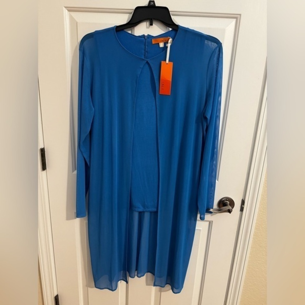 One A NEW Mesh Long Sleeve Open Duster Attached Knit Tank Top Size XL